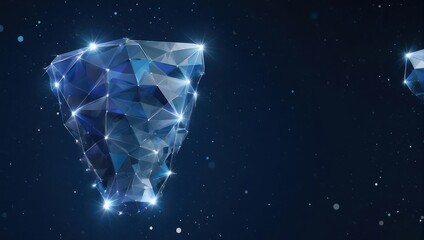 Geometric structures with interconnected nodes glow against a dark, starry background