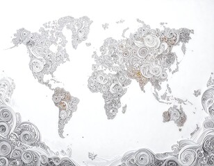 Detailed world map, paper swirls