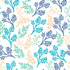 Modern Colorful Leaves and Floral Branches Pattern. Perfect for fabric prints, wallpapers, stationery, packaging, and various nature-inspired creative projects.