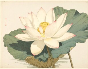 Detailed botanical illustration of a lotus flower