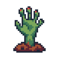 Obraz premium PNG Pixelated zombie hand emerging ground.