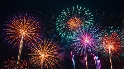 Vibrant Fireworks Display Against Dark Night Sky celebration 4