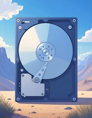Digital hard drive, desert landscape