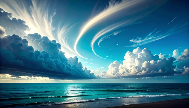 Dramatic clouds over tranquil ocean