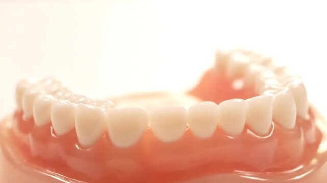 Close Up of Dental Model with Artificial Teeth and Gums on White Background Under Soft Lighting for Dental Health and Hygiene Concept
