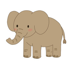 Obraz premium Cute kawaii elephant standing with smile, cartoon animal illustration for kids and nursery design