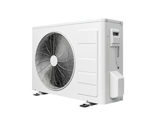 Fototapeta premium A close-up, angled shot of a white, rectangular HVAC outdoor unit