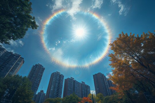 Rainbow Solar Halo Over Skyscrapers