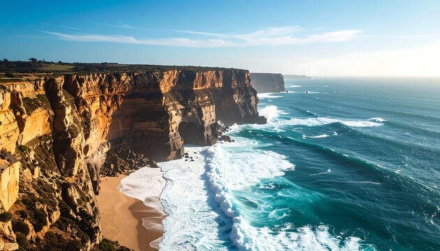 Dramatic coastal cliffs meet churning waves