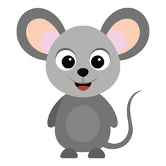 mouse, gray, cartoon, cute, animal, rodent, character, small, furry, adorable, whiskers, bigears, vector,