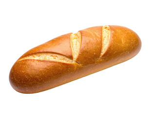 A long, golden-brown loaf of bread with three diagonal slices
