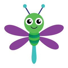 dragonfly, insect, bug, wings, cartoon, cute, smiling, adorable, vector, illustration, simple, flat, minimal, flying,