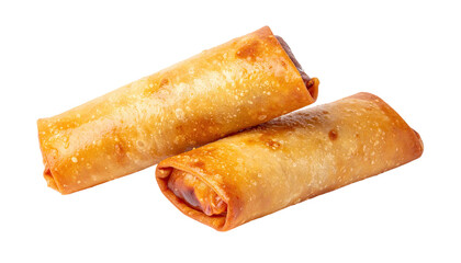 Two golden-brown, cylindrical fried appetizers, slightly overlapping on a black background