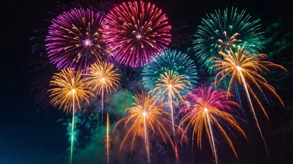 Vibrant Fireworks Display Illuminating Night Sky celebration