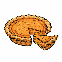Delicious Pumpkin Pie with a Slice Cut Out Cartoon Illustration