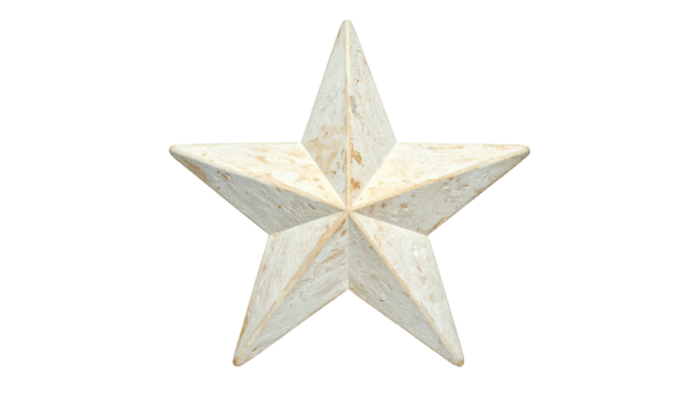 Close-up of a textured, five-pointed star against a stark black background