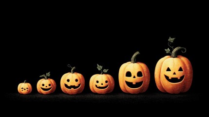 A playful Halloween 3D illustration featuring cheerful jack-o’-lanterns with glowing smiles