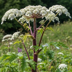 Giant Hogweed in Bloom - A Close-Up of Heracleum Mantegazzianum.