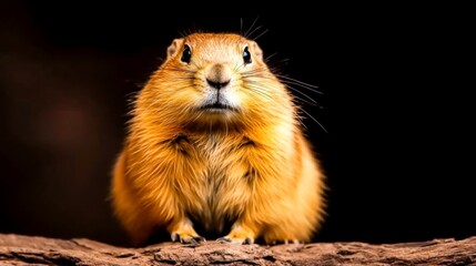 Fototapeta premium Close-Up of a Fluffy Small Rodent with Bright Eyes and Unique Whiskers Against a Dark Background