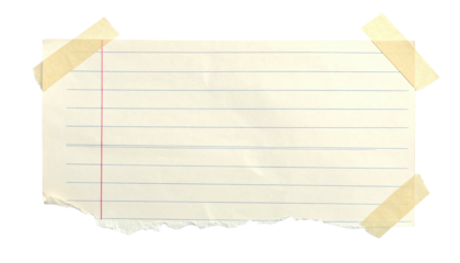 Torn lined paper, taped to a black backdrop, with a ragged edge and faded lines