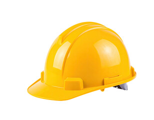 Fototapeta premium Isolated, bright yellow safety helmet against a black background, angled view