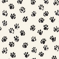 Vintage Pet Paw Print Pattern: Black White Animal Track Design for Pet Lovers Aesthetic