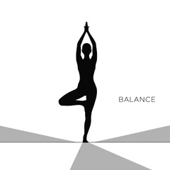 Fototapeta premium Yoga pose in tree position with balance concept minimalist vector illustration