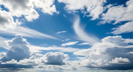 Dramatic Sky with Cumulus Clouds and Wispy Cirrus Formations.