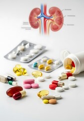 Kidney Health - Medications and Anatomical Illustration for Treatment.