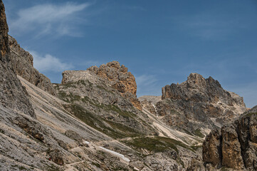Fototapeta premium nature sceneries along the trail inside the Vajolet towers, catinaccio mountain range, dolomites, Italy