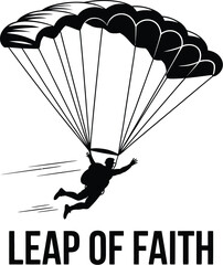 A striking black and white vector illustration of a lone skydiver
