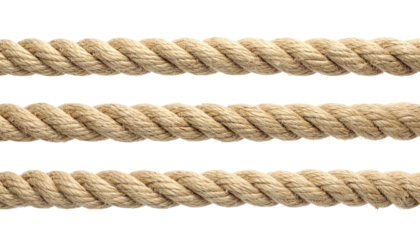 Close-up view of three parallel ropes with a textured, natural fiber appearance