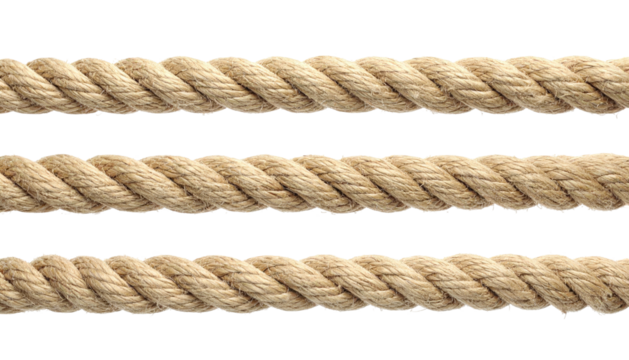 Close-up view of three parallel ropes with a textured, natural fiber appearance