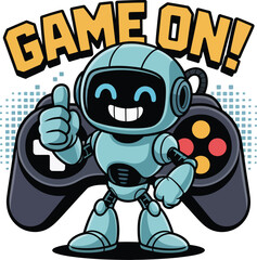 Cartoon Robot Gamer Giving Thumbs Up With Game Controller