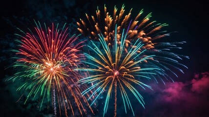 Vibrant Fireworks Display in Dark Night Sky celebration