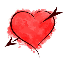 Heart with arrow painted in watercolor.
