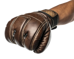 Brown Leather Boxing Glove Displaying a Fist in a Dynamic Action Pose on a Transparent Background