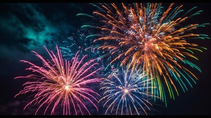 Vibrant Fireworks Display in Night Sky celebration
