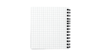 A blank, gridded notebook with a spiral binding rests against a dark background