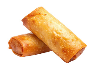 Two golden-brown, crispy fried rolls with visible textures on a black background