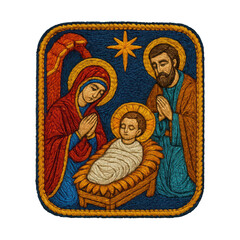 Fototapeta premium PNG Embroidered Nativity Scene Patch