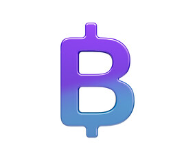 Modern purple blue gradient Thai Baht symbol, representing money and finance. 3d illustration