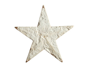 A textured, five-pointed star on a black background. Its edges are slightly browned