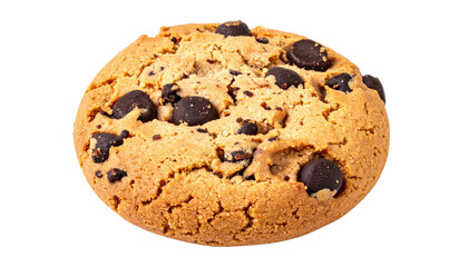 A delicious, golden-brown, round baked treat with chocolate chips, isolated on black