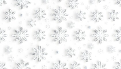 A seamless pattern featuring numerous white, detailed snowflake illustrations against a bright white background.