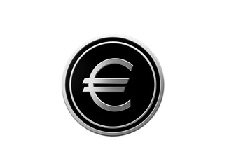 Metallic silver Euro symbol, elegant coin design. European currency icon.