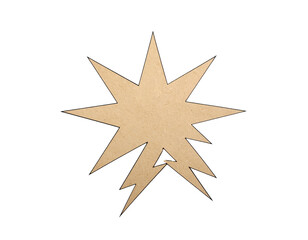 A stylized speech bubble, brown with a lightning bolt cut, set on black background