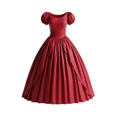 Fototapeta premium 3d elegant red ball gown with puffy sleeves and full skirt isolated on transparent background