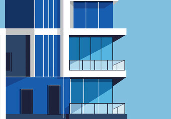 Obraz premium Modern Blue and White Building Facade with Balconies.