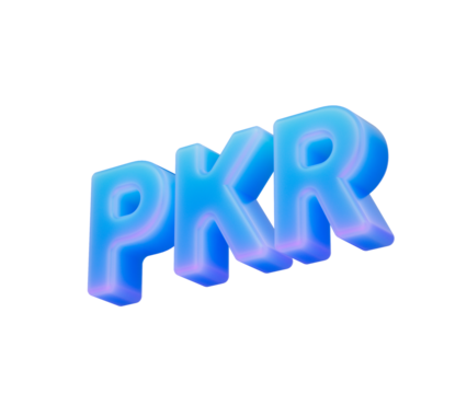 Vibrant 3D letters PKR in luminous blue and purple. Modern text design. 3d illustration